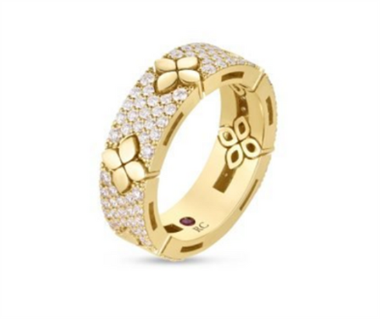 Roberto Coin Love In Verona Pave Diamond & Polished Flower Ring in 18k Gold
