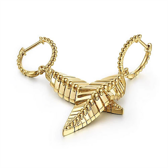Gold Huggie Drop Leaf Earrings