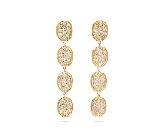 Lunaria Collection Yellow Gold & Diamond Pavé Link Linear Drop Earrings