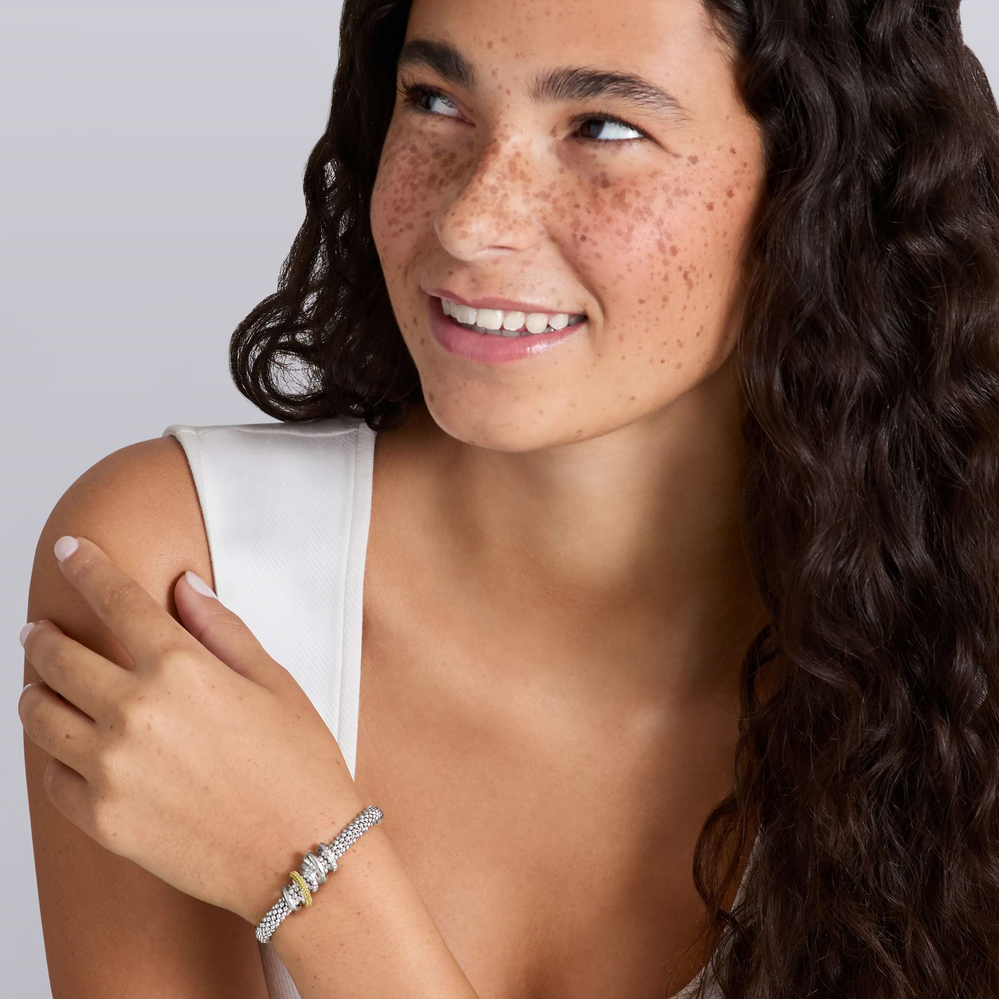 Lagos Two-Tone Five Ring Diamond Caviar Bracelet - 6mm