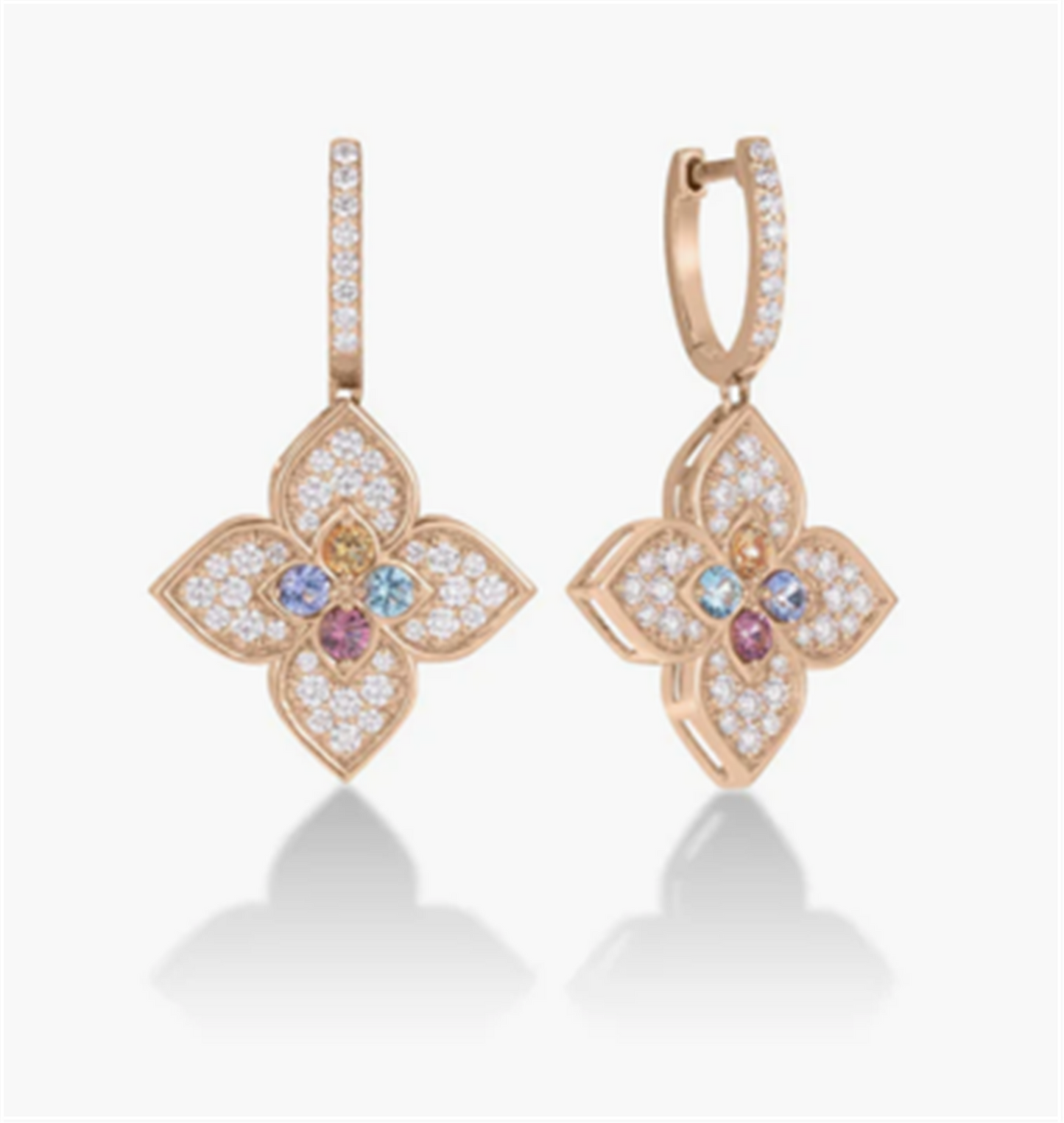 Roberto Coin Venetian Princess Carnival Diamond and Mixed Stones Flower Drop Earrings in 18k Rose Gold