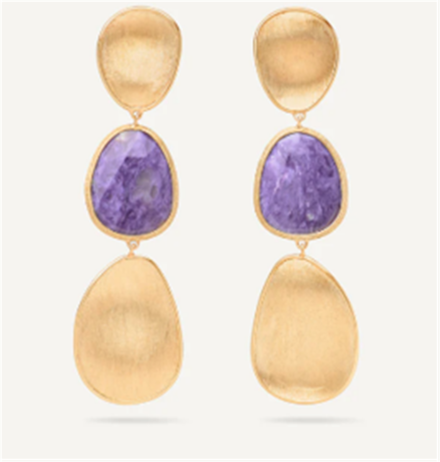 Marco Bicego Lunaria Three-Drop Charoite Earrings in 18k Gold