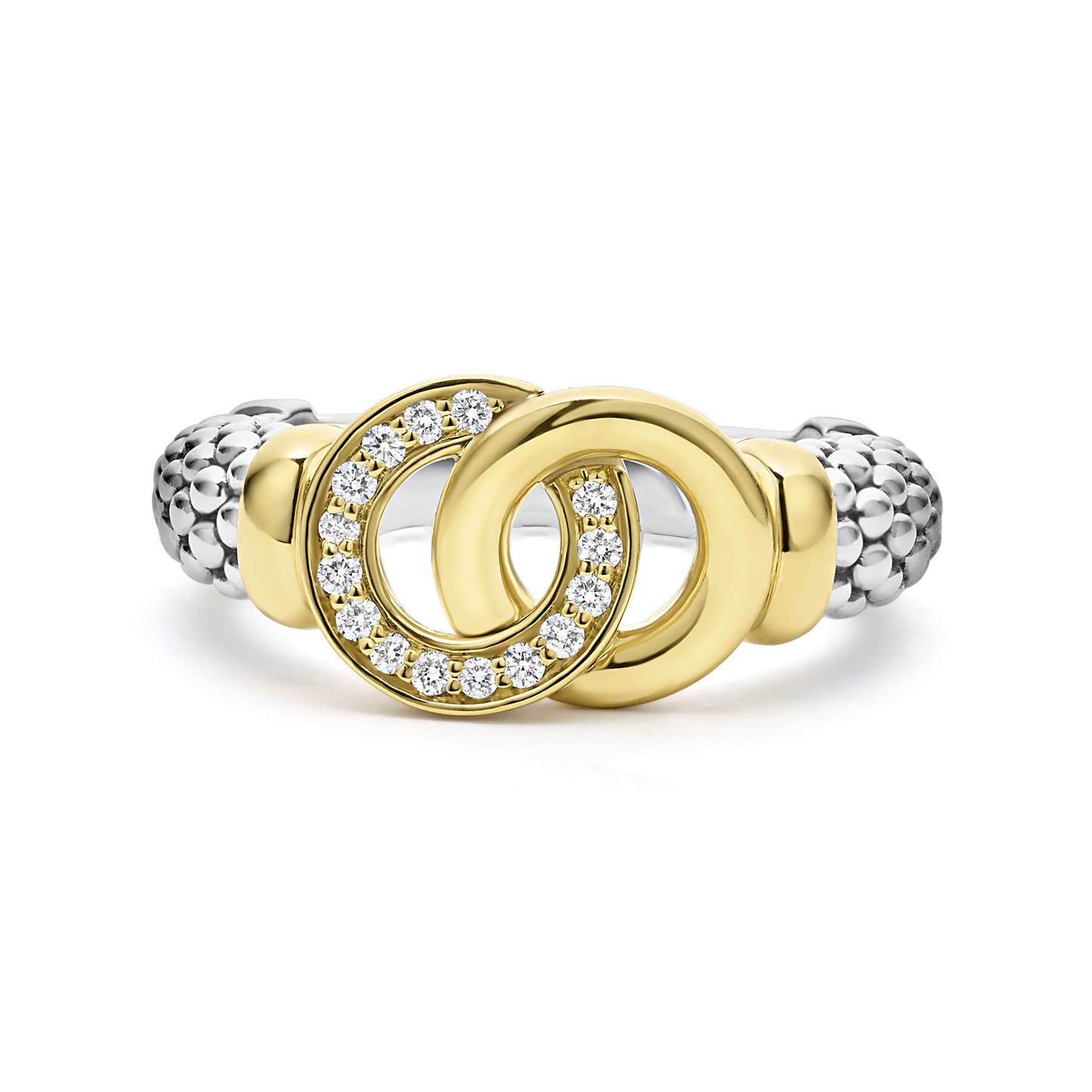 Lagos Two-Tone Interlocking Diamond Ring in Sterling Silver and 18k Gold
