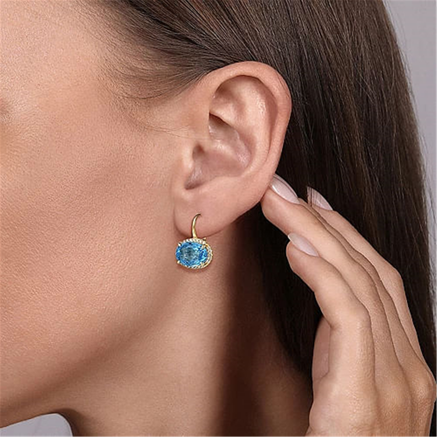 Gabriel & Co. Diamond and Blue Topaz Oval Shape Earrings