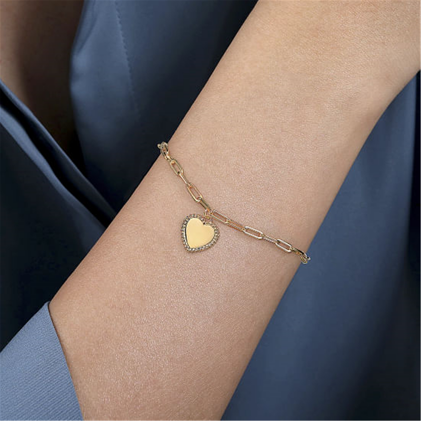 Gabriel & Co. Gold Tennis Bracelet with Personalized Heart Charm