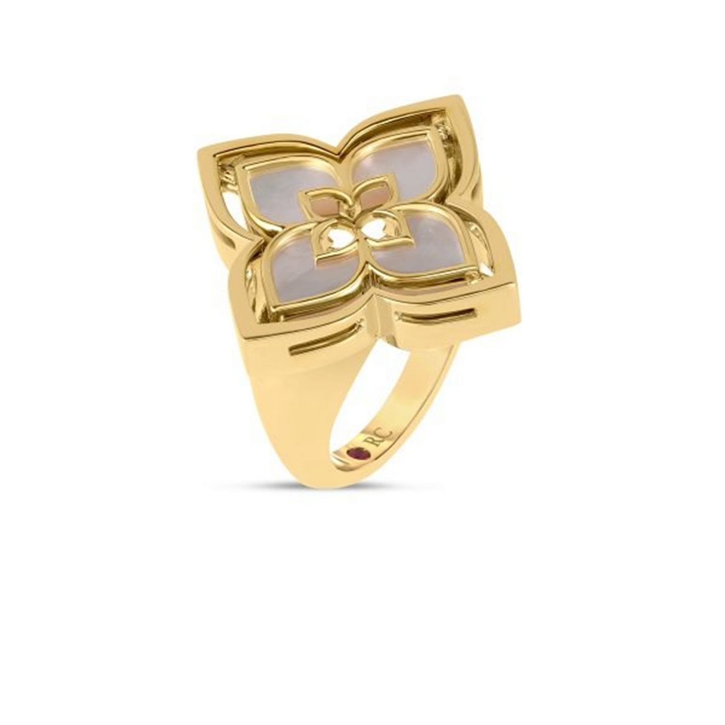 Roberto Coin Gold Venetian Princess Pirouette Pave Diamond & Mother of Pearl Flower Ring