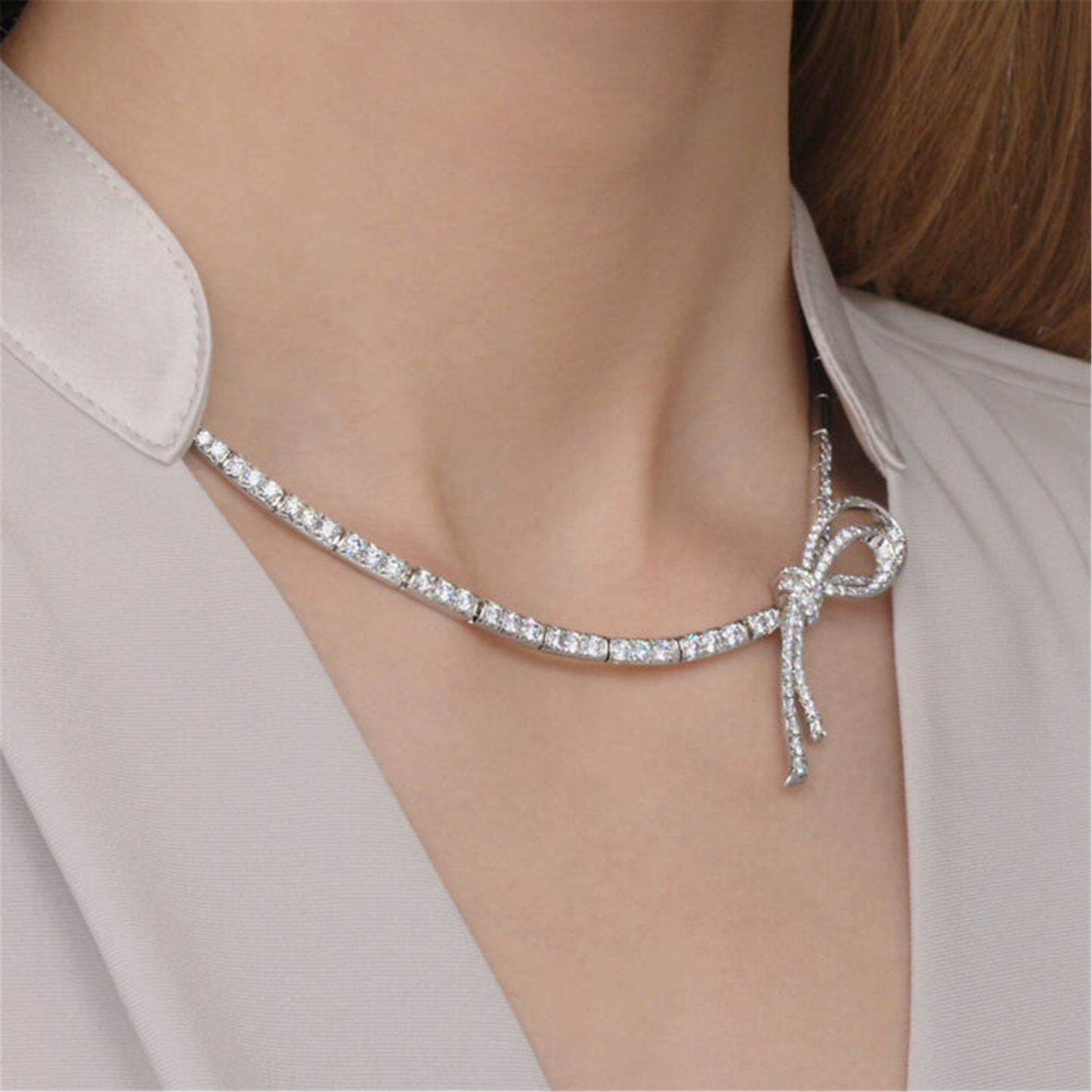 Kwiat Ribbon Diamond Line Necklace in Platinum