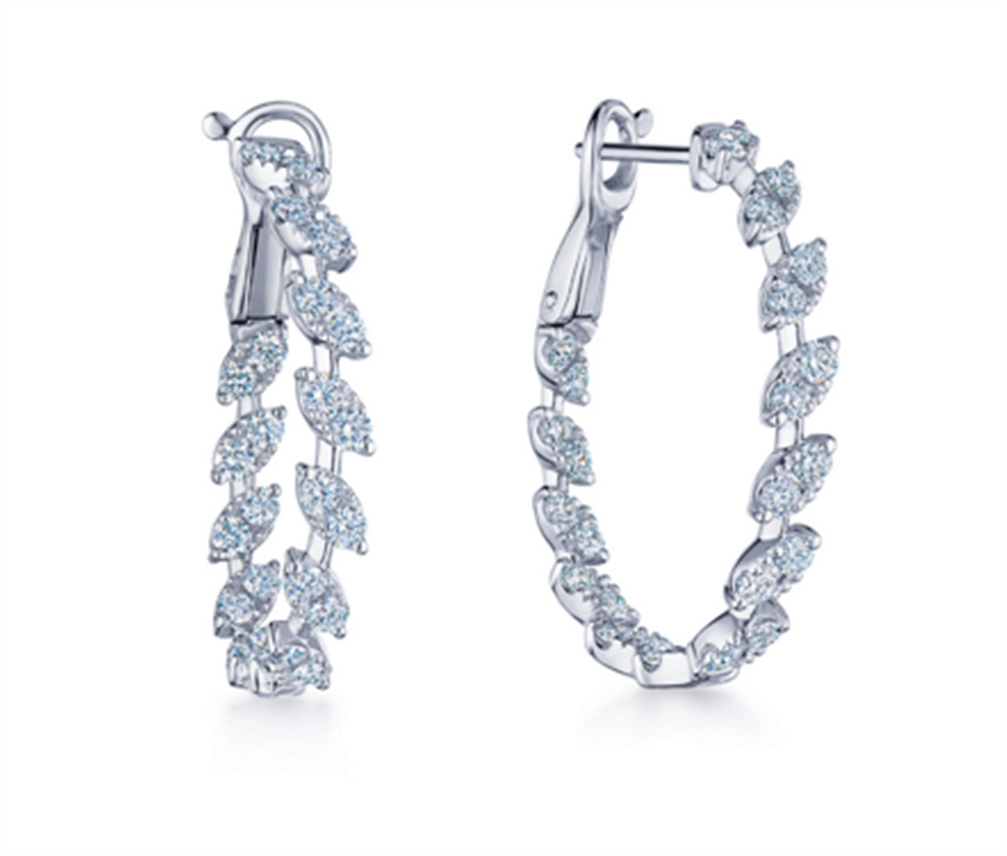 Kwiat Sunburst Marquise Diamond Hoop Earrings in 18k White Gold