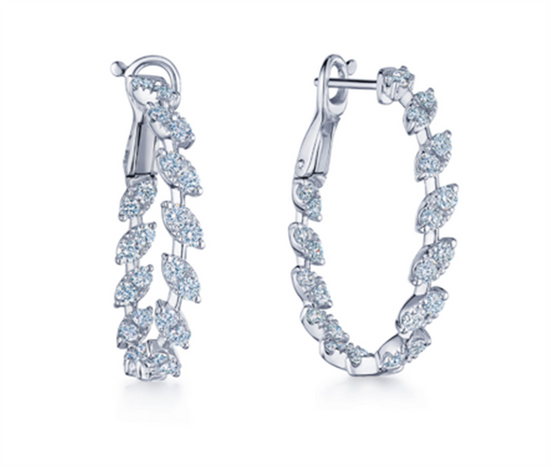 Kwiat Sunburst Marquise Diamond Hoop Earrings in 18k White Gold