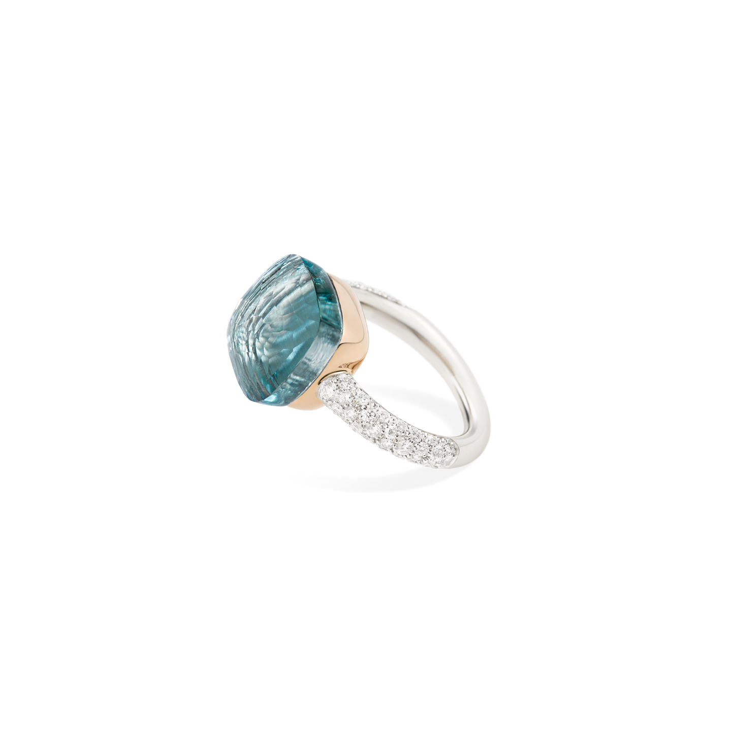 Pomellato Nudo Maxi Sky Blue Topaz & Dia Ring in 18k White & Rose Gold