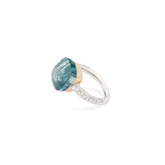 Pomellato Nudo Maxi Sky Blue Topaz & Dia Ring in 18k White & Rose Gold