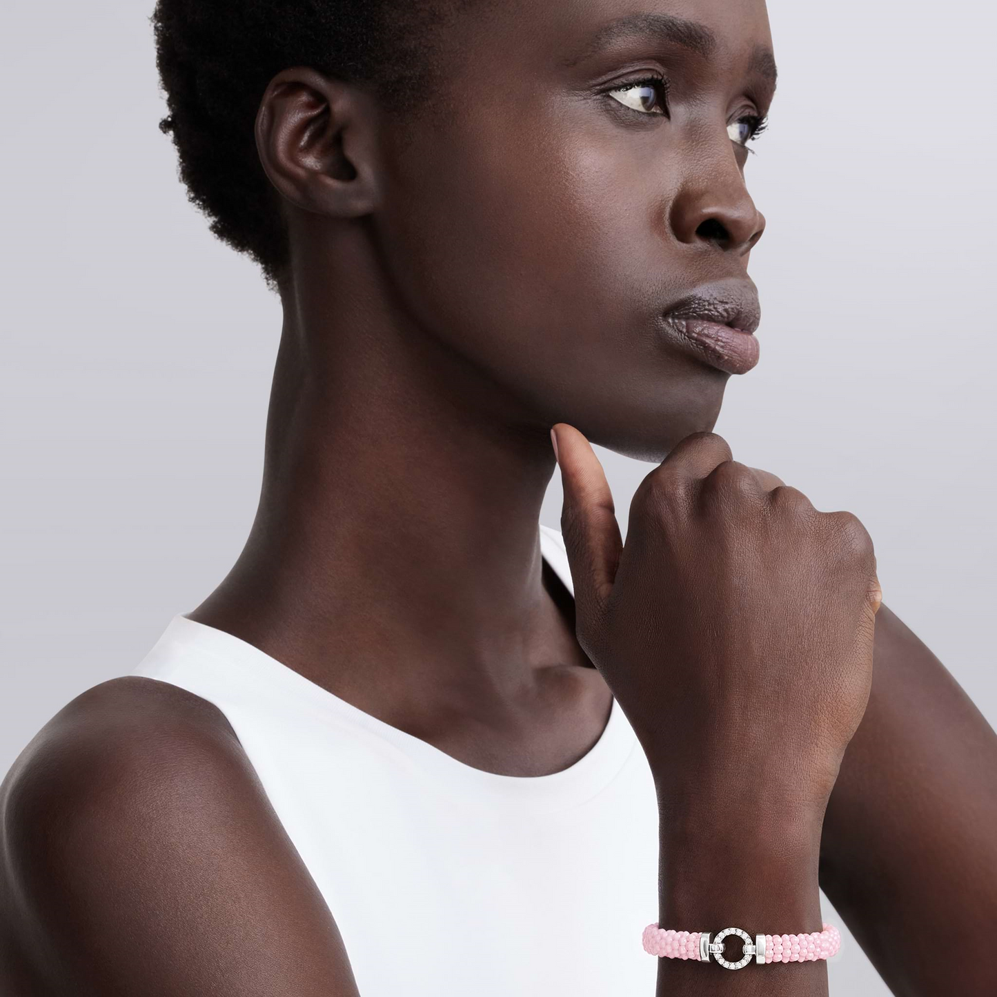 Lagos Pink Ceramic Diamond Circle Bracelet