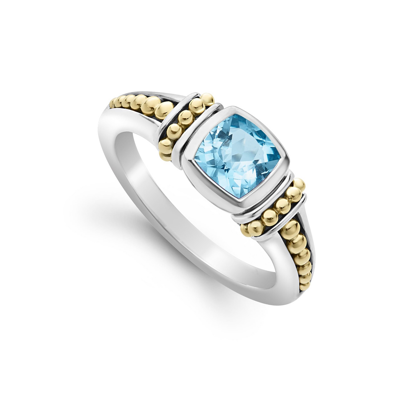 Lagos Swiss Blue Topaz Ring Sterling Silver and 18k Gold