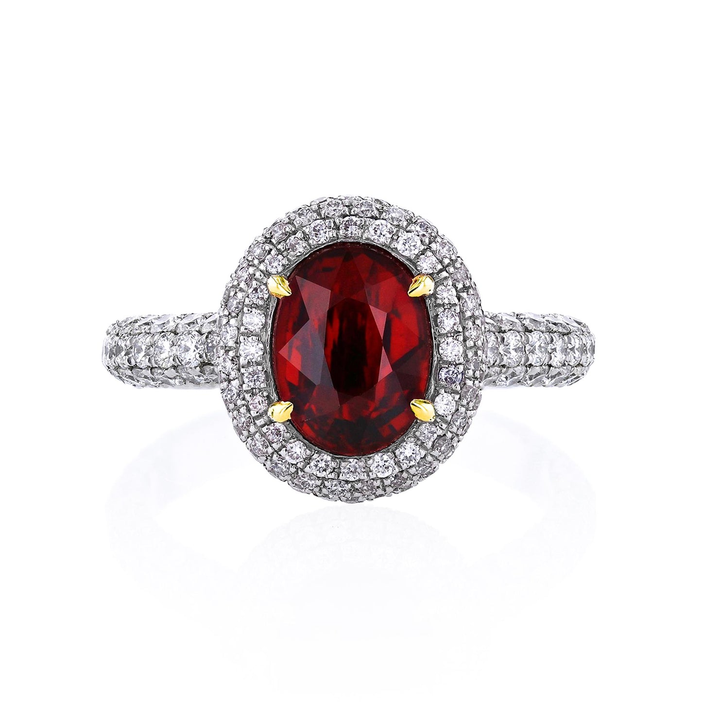 Joshua J White Gold 2ct Ruby Ring w/ Domed Diamond Halo