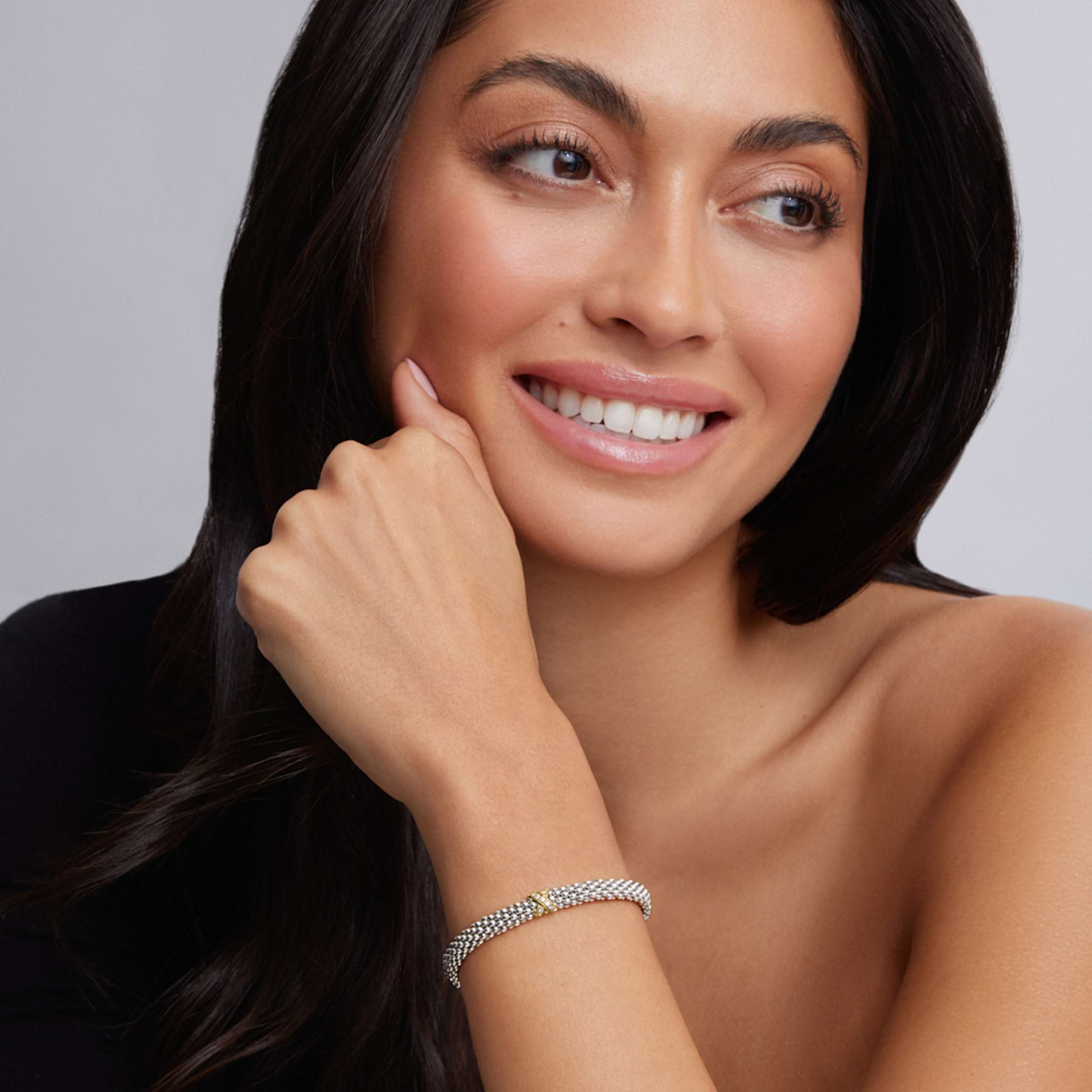 Lagos Single Station X Two-Tone Diamond Bracelet in Sterling Silver & 18k Gold