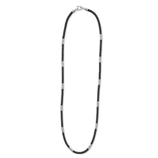 Lagos Black Silver Station Ceramic Beaded Necklace