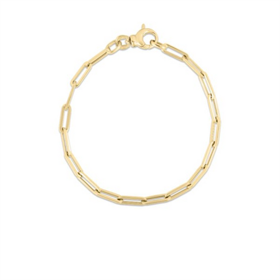 Roberto Coin Designer Gold Long Thin Paperclip Link Chain Bracelet