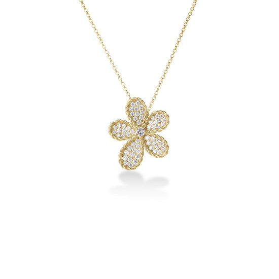 Roberto Coin Jasmine Pave Diamond Flower Necklace in 18k Gold