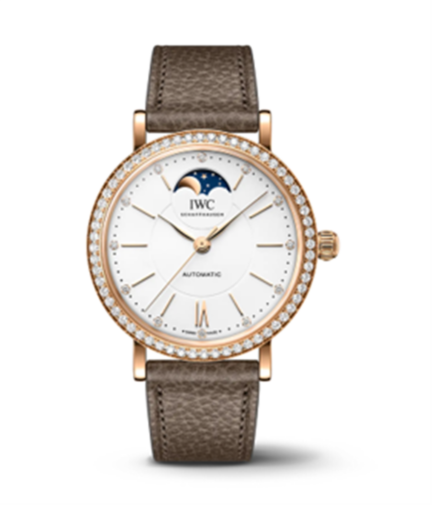 IWC Schaffhausen Portofino Automatic Moon Phase 37 w/Silver Dial & Taupe Calf Strap