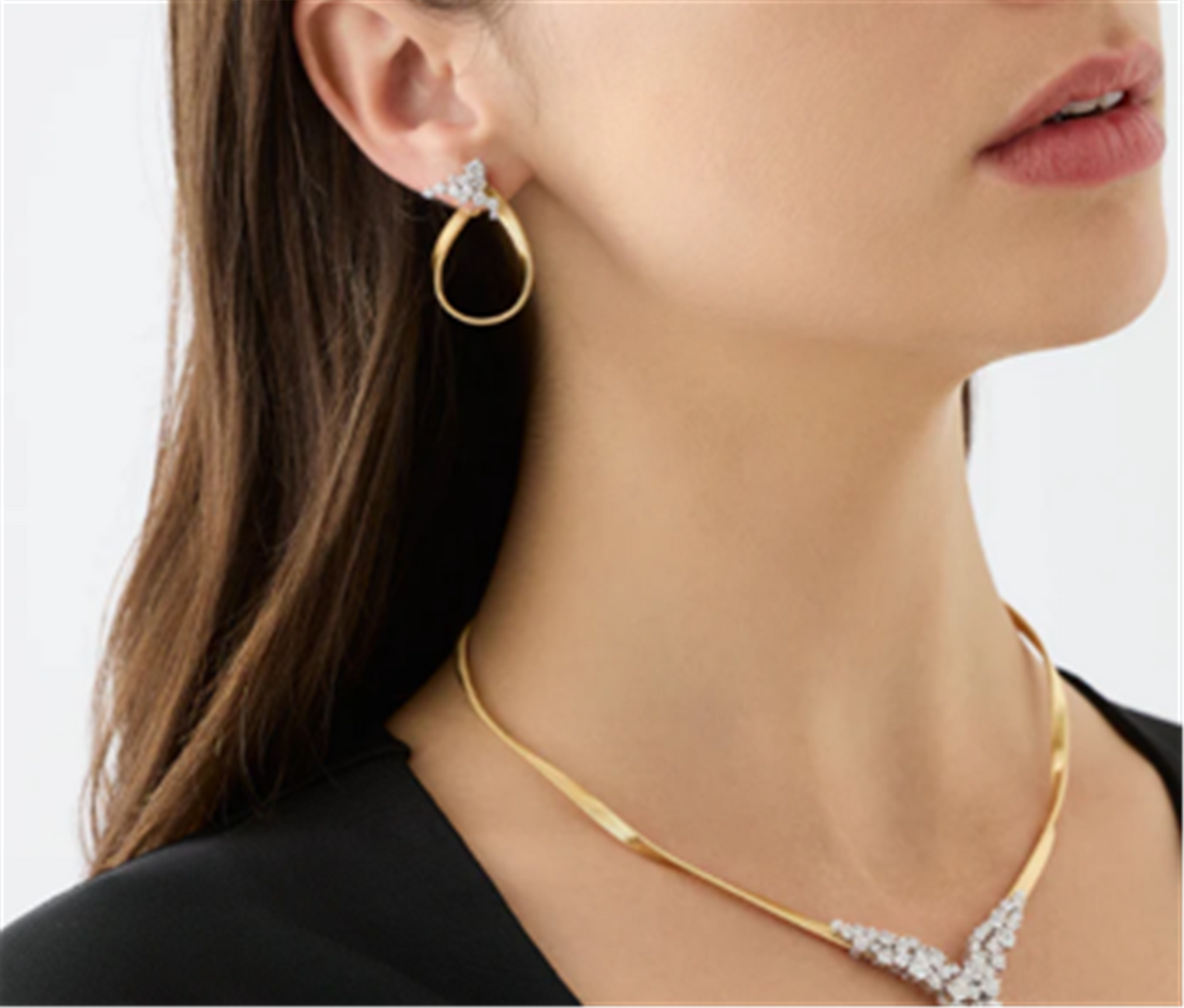 Marco Bicego Marrakech Open Hoop w/ Diamond Clusters Earrings in 18k Two-Tone Gold