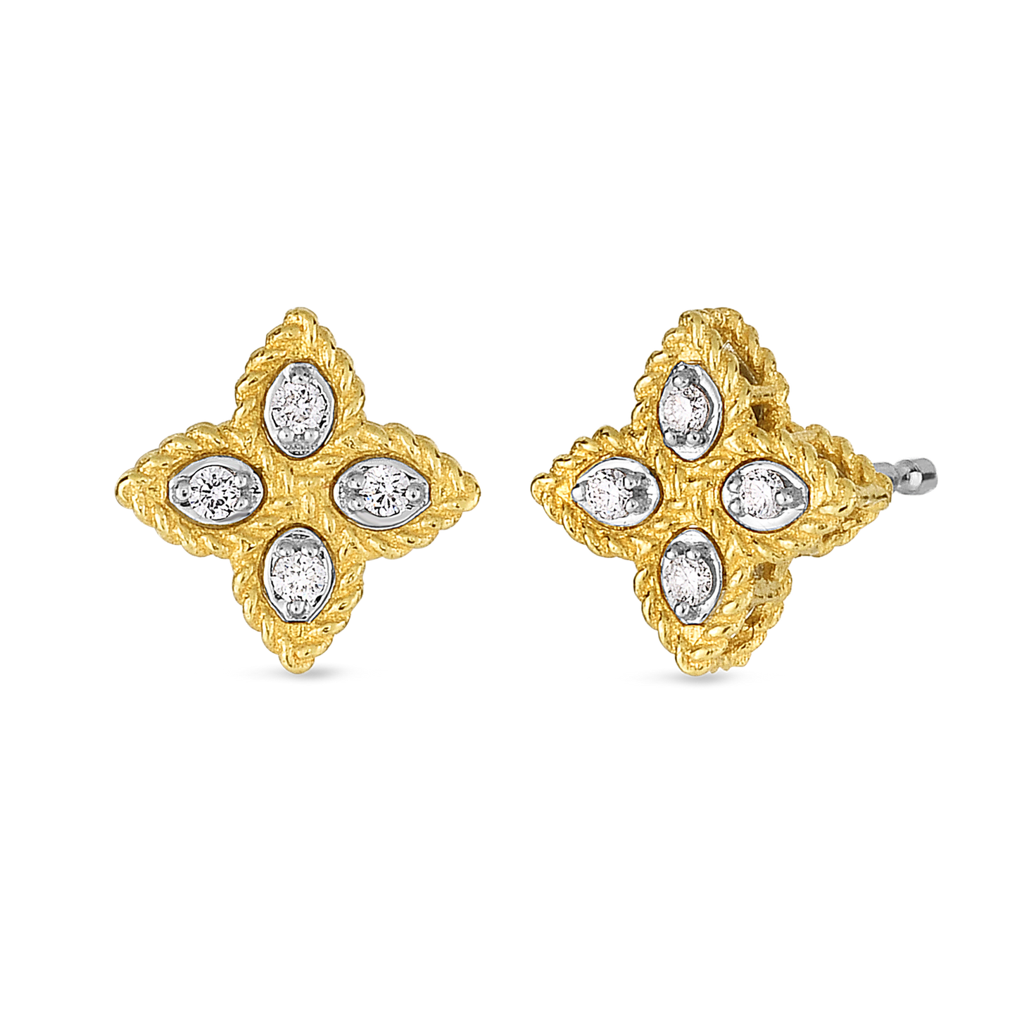 Roberto Coin Two Tone Princess Flower Small Diamond Studs
