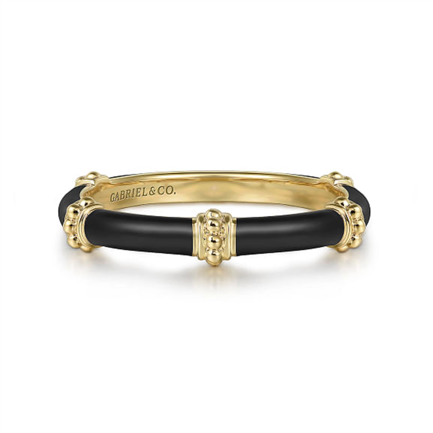 Gabriel & Co. Gold Bujukan Stackable Ring with Black Enamel