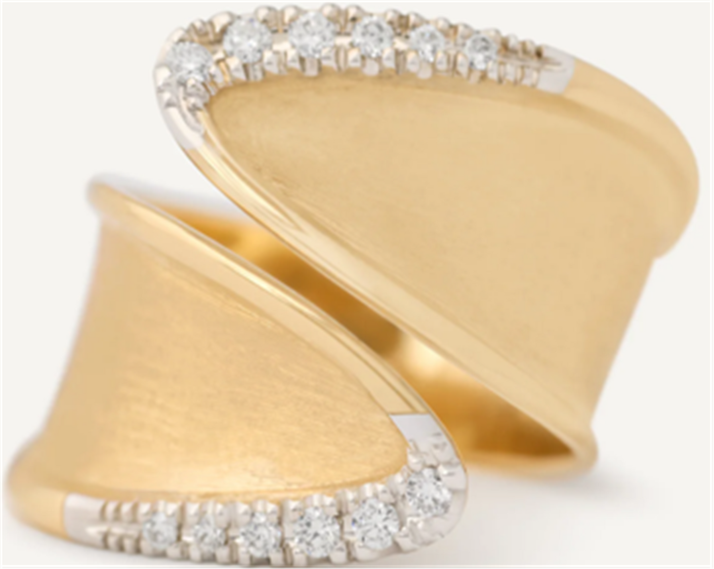 Marco Bicego Lunaria Engraved Wrap Ring w/ Diamond Pave in 18k Yellow Gold
