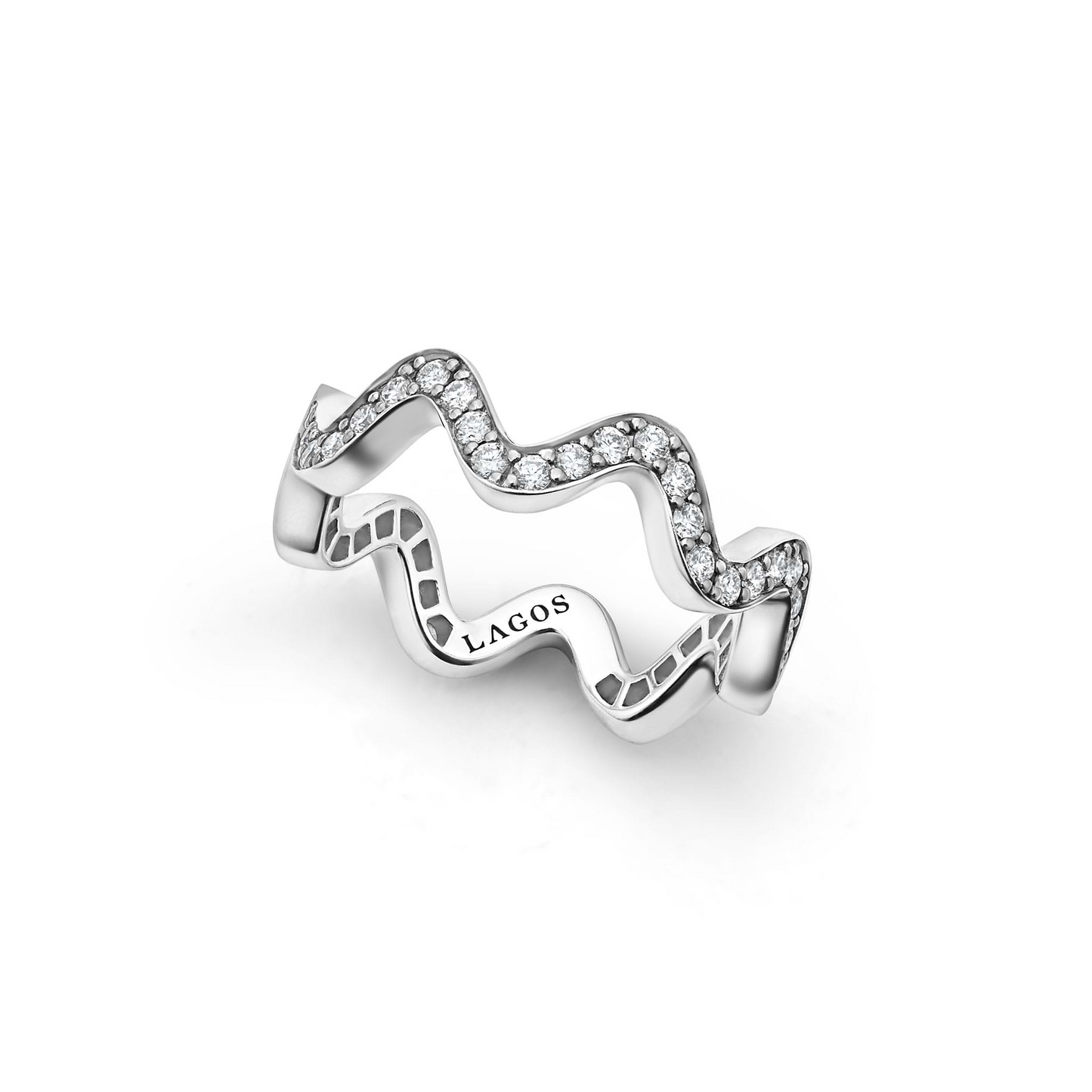 Lagos Wave Diamond Eternity Band Ring in Sterling Silver