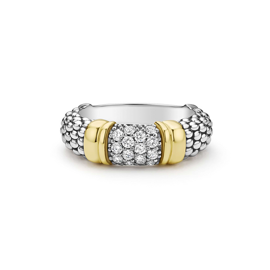 Lagos Two-Tone Caviar Diamond Ring in Sterling Silver and 18k Gold
