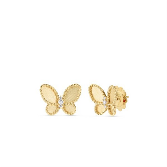 Roberto Coin 18k Gold Jasmine Diamond & Satin Finish Butterfly Studs