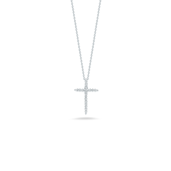 Roberto Coin Diamond Sliver Cross Necklace in 18k White Gold