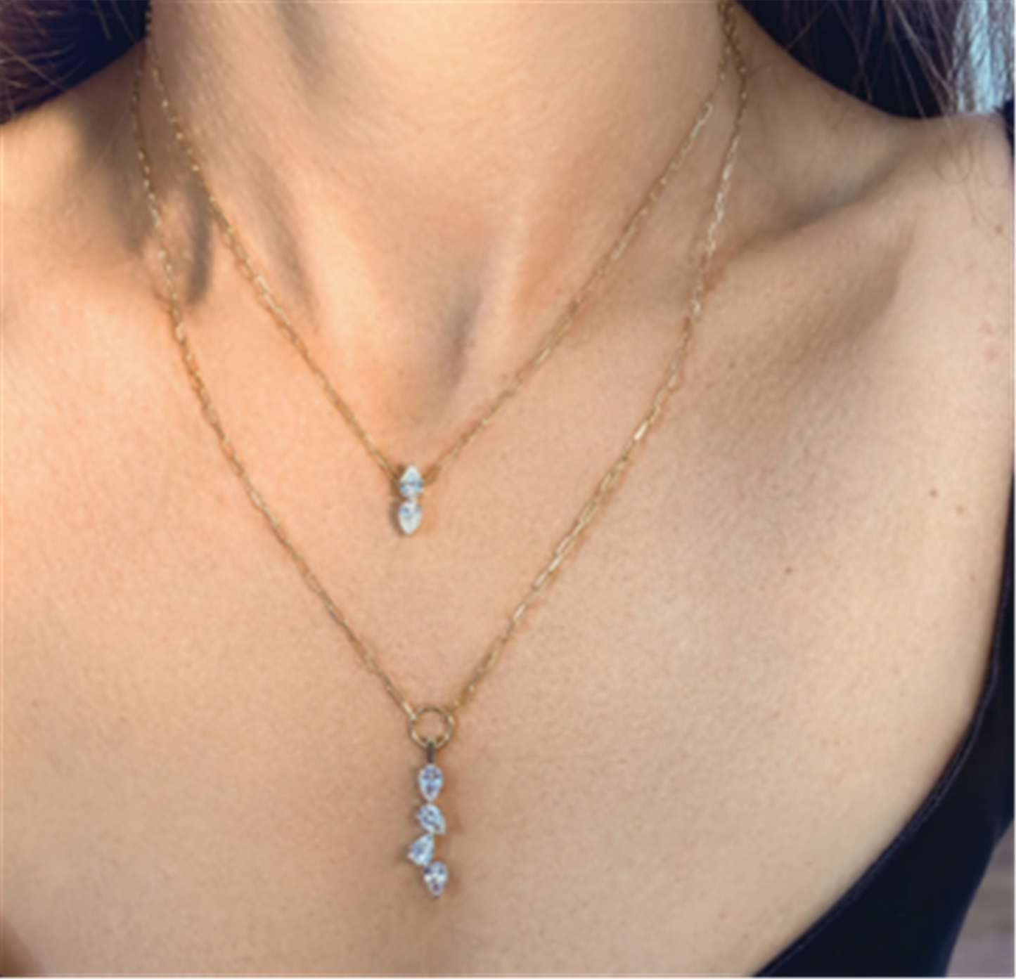 Phillips House 4 Pear Shaped 1.20ct Diamond Drop Necklace in 18k Yellow Gold & Platinum
