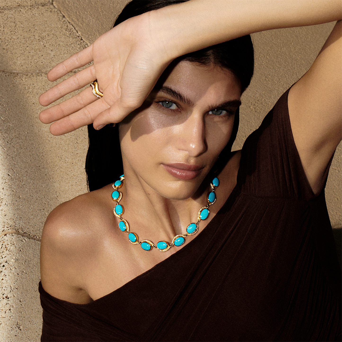 Jamie Turner Aurora Crescent Turquoise Collar Necklace in 18k Yellow Gold