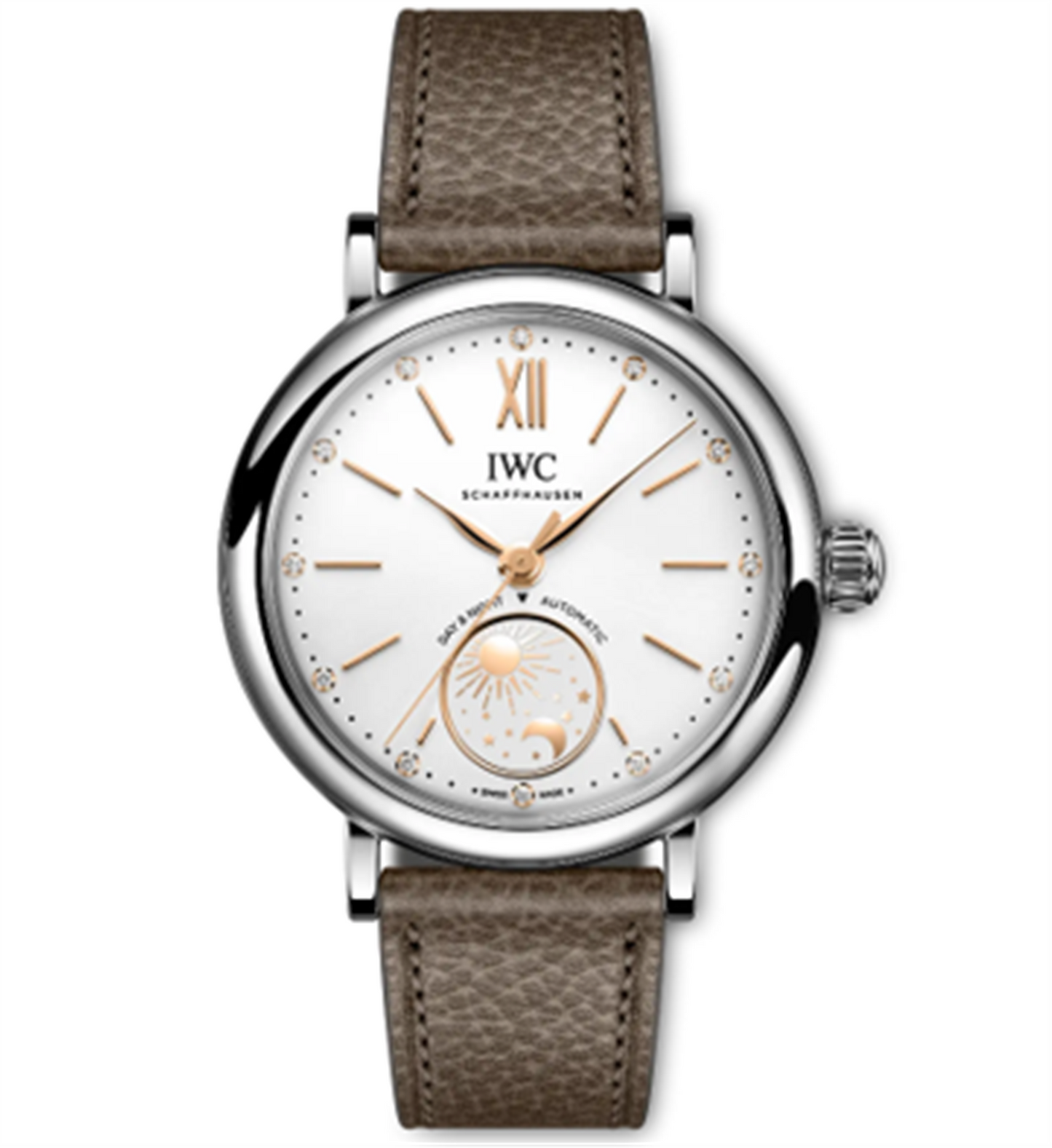 IWC Stainless Steel Portofino Automatic 34mm - Silver Dial & Taupe Calf Strap