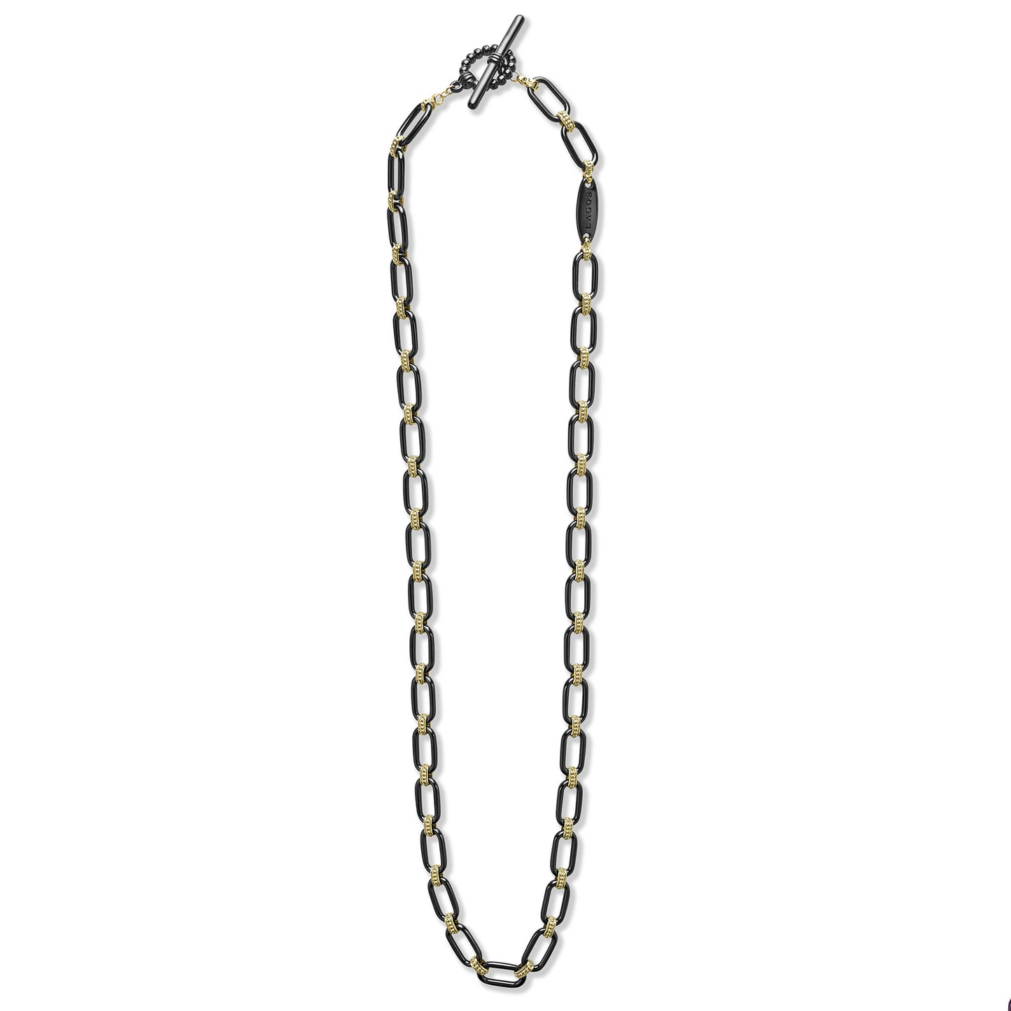 Lagos Link Necklace in 18k Gold and Black Ceramic
