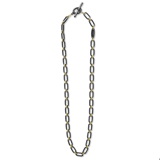 Lagos Link Necklace in 18k Gold and Black Ceramic
