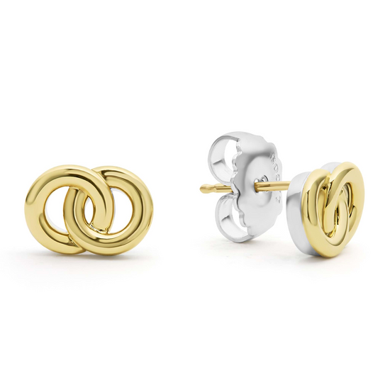 Lagos Two-Tone Interlocking Stud Earrings in Sterling Silver and 18k Gold
