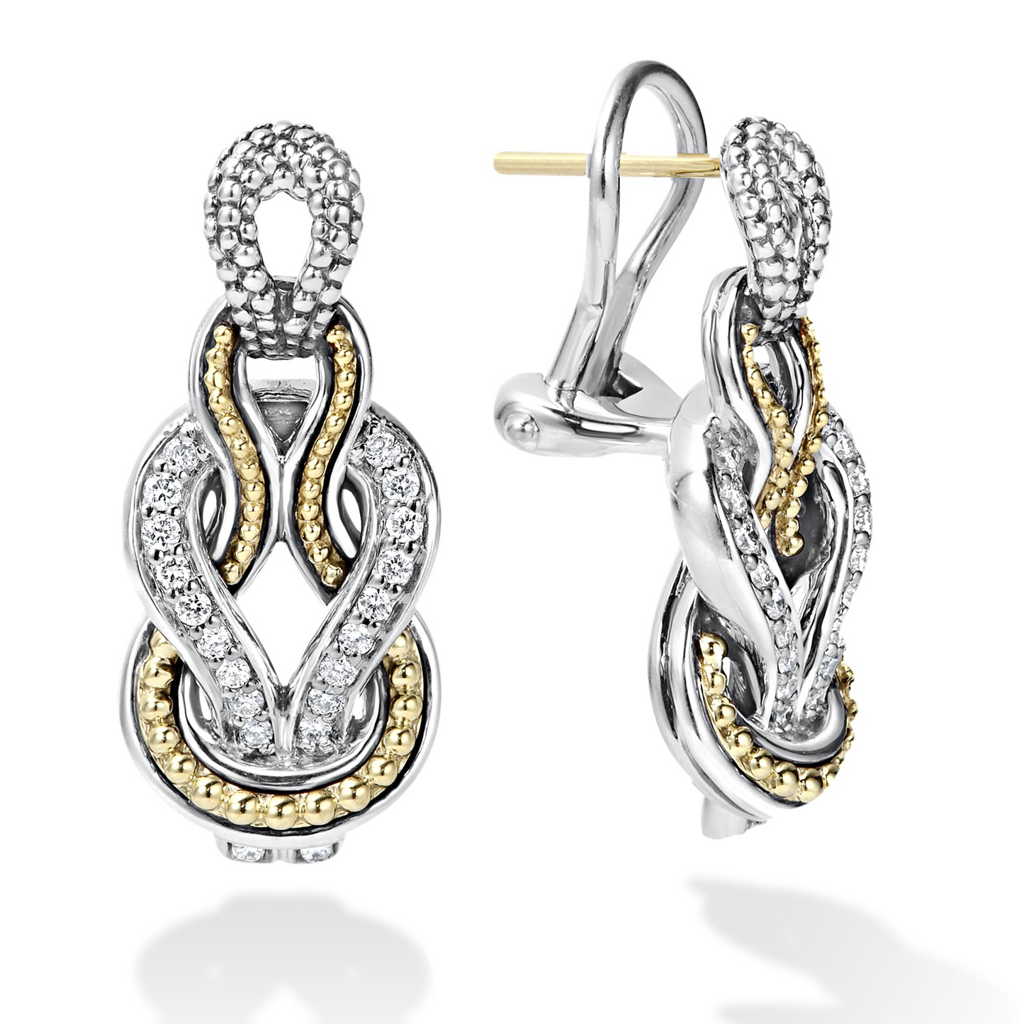Lagos Caviar Knot Drop Earrings w/ Diamonds