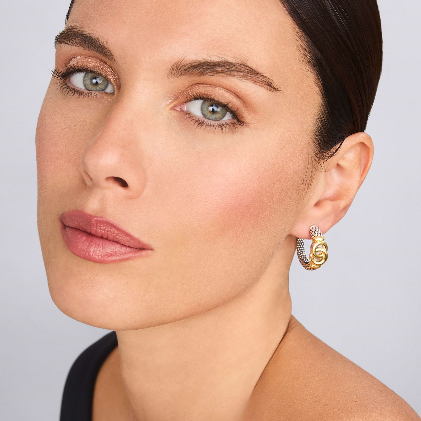 Lagos Two-Tone Interlocking Hoop Earrings in Sterling Silver and 18k Gold
