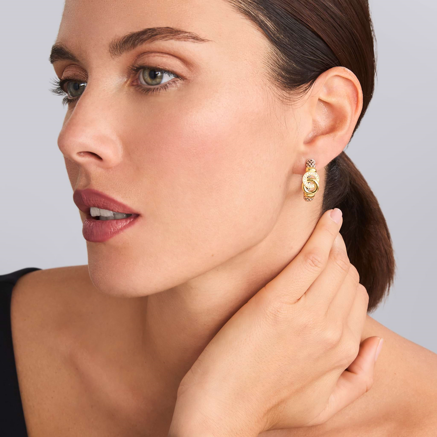 Lagos Two-Tone Interlocking Diamond Hoop Earrings in Sterling Silver and 18k Gold