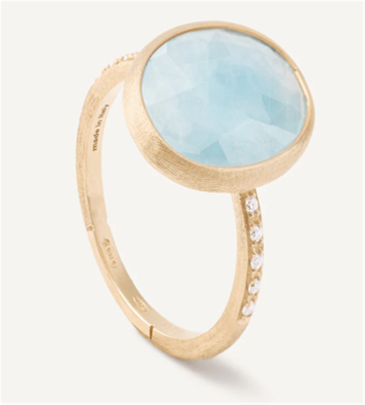 Marco Bicego Aquamarine and Diamond Pavé Shank Ring in 18k Yellow Gold