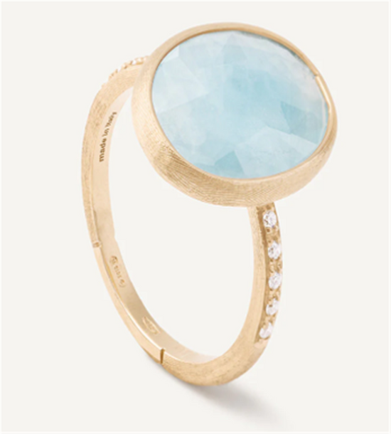 Marco Bicego Aquamarine and Diamond Pavé Shank Ring in 18k Yellow Gold