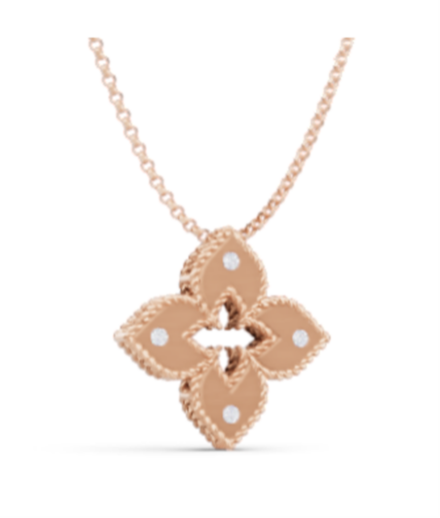 Roberto Coin Rose Gold Petite Venetian Princess Diamond & Satin Finish Medium Flower Necklace