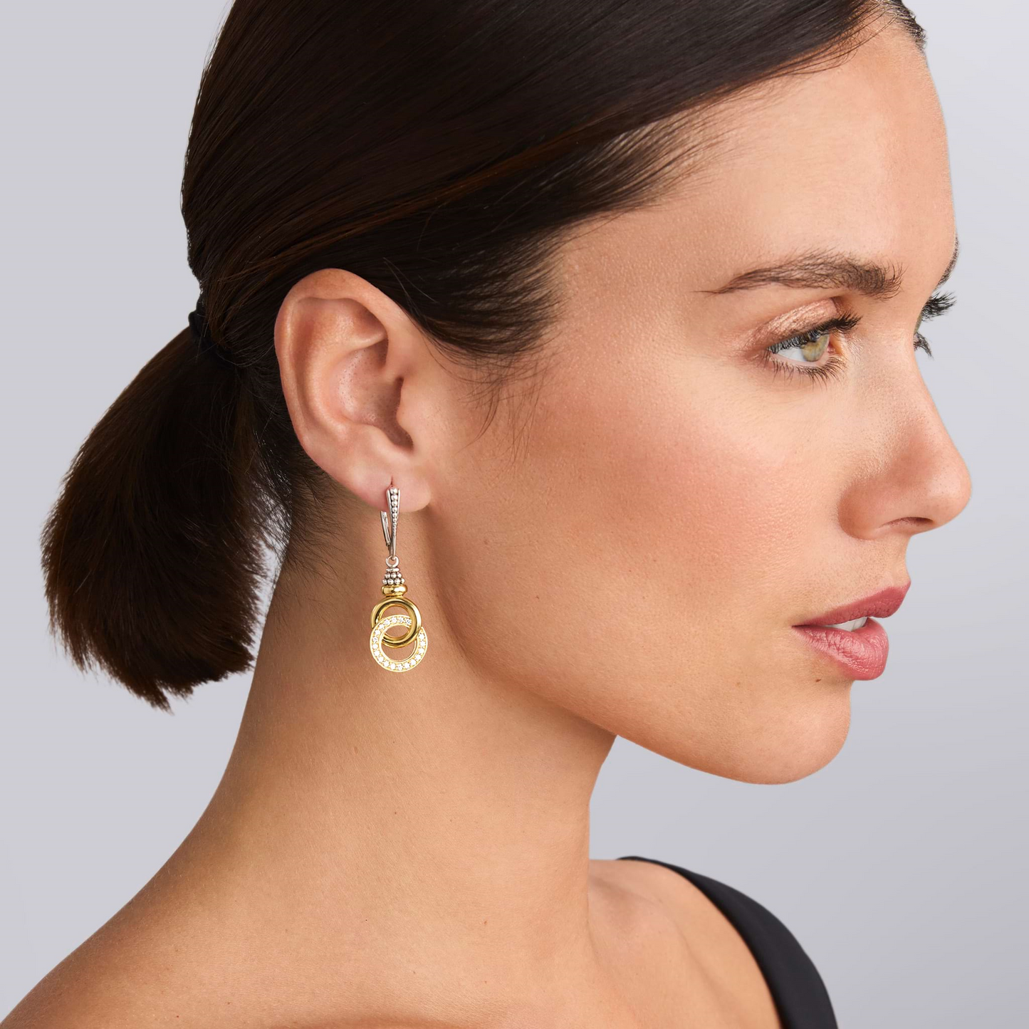 Lagos Two-Tone Interlocking Diamond Drop Earrings in Sterling Silver and 18k Gold