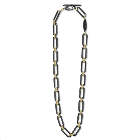 Lagos Ceramic Link Necklace in 18k Yellow Gold and Black Ceramic