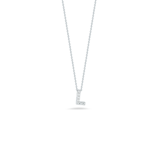 Roberto Coin Diamond Love Letter "L" Necklace in 18k White Gold & 0.03ct Diamonds