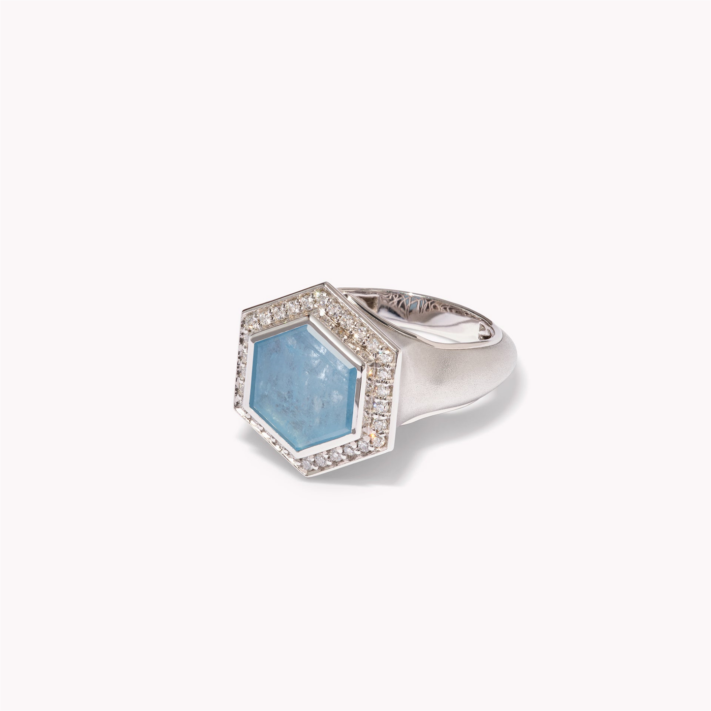 Jamie Turner Eclipse Aquamarine Signet Diamond Ring in 18k White Gold