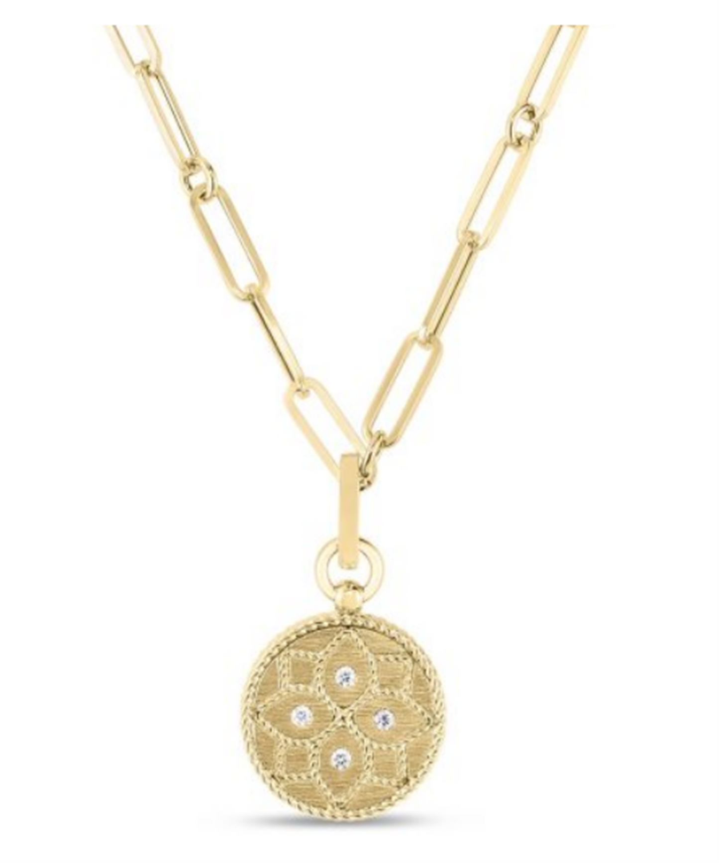 Roberto Coin Venetian Princess Small Satin Medallion with Diamond Flower Detail Necklace