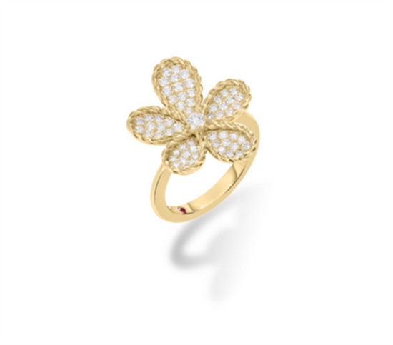 Roberto Coin Jasmine Pave Diamond Flower Ring in 18k Gold