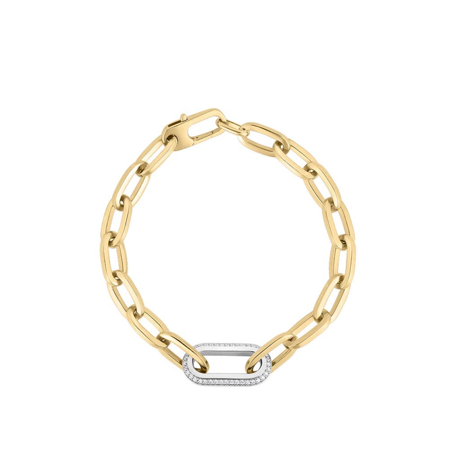 Roberto Coin Designer Gold Single Large Diamond Link Paperclip Bracelet